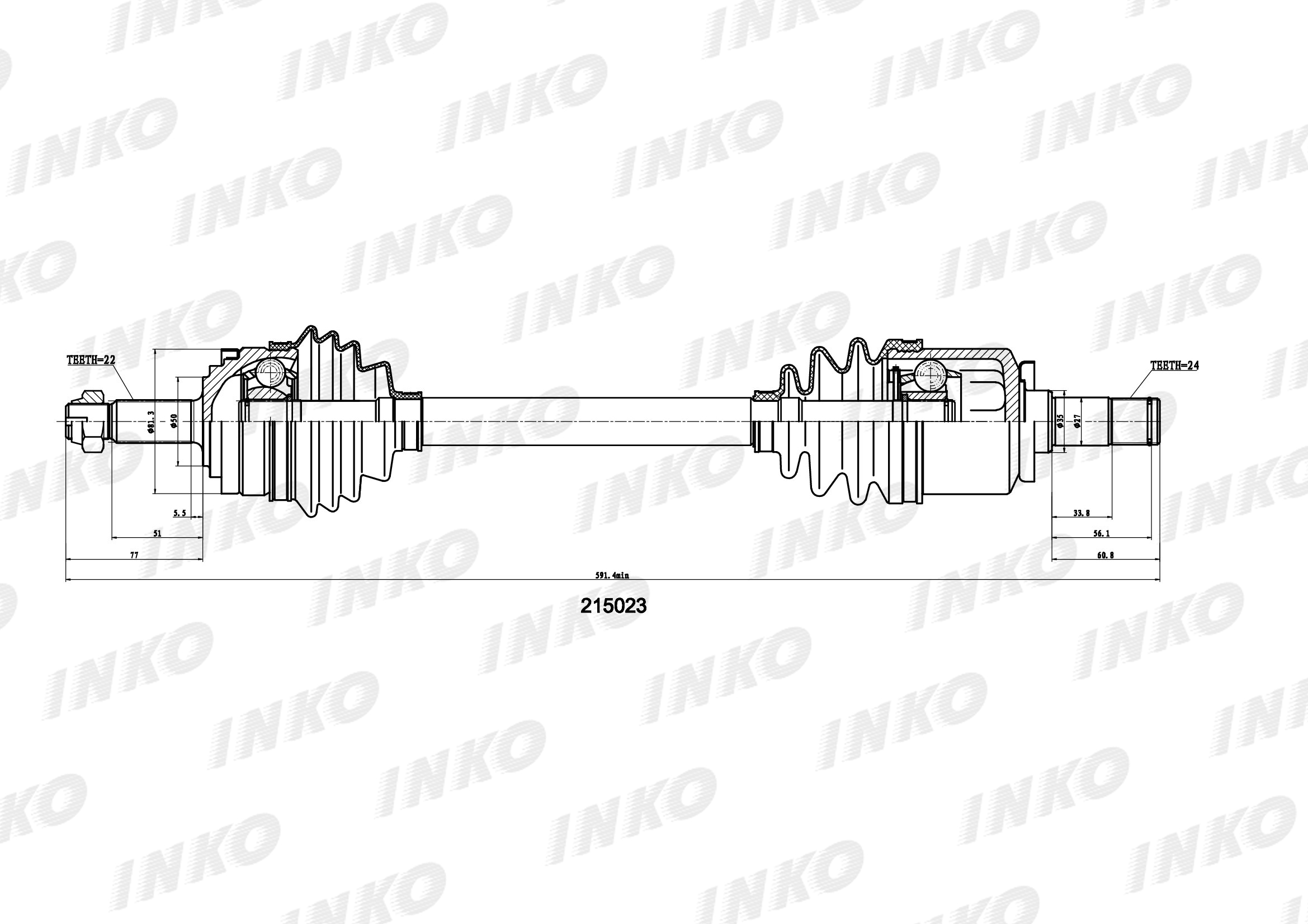 Приводной вал "INKO" в сборе 2108,2109 215023